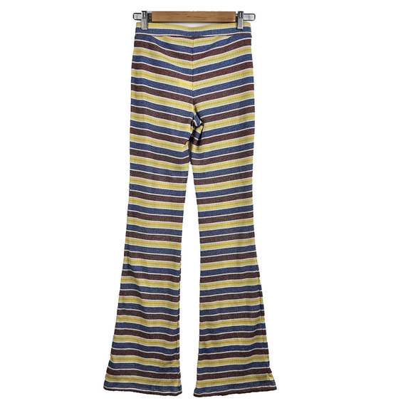 Zara New Striped Flared Pant Small Ribbed Knit High Rise Boho Colorful Retro Y2K - Picture 6 of 12